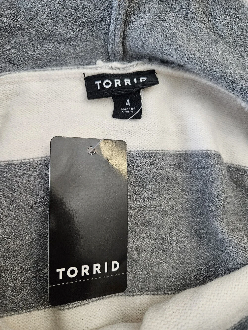 torrid Gray and White Striped Hooded Knit Pullover Size 4